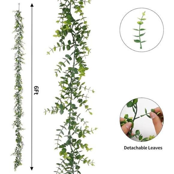 2 Pack Artificial Eucalyptus Garland with Lights, Faux Eucalyptus Vines Greenery - Picture 3 of 7